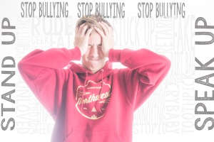 In photography class we were assigned to make bullying posters for our school. This is one that I came up with to help promote that bullying is boot okay and that there are people put there who struggle from bullying everyday. The first thing I did was take a picture of my friend Reid. Then I made the picture brighter with the lighten adjustment. Then I used to text tool to make all of those words. all of those words are a separate layer. after I was all done I had a totally of 40 layers, not including the background.